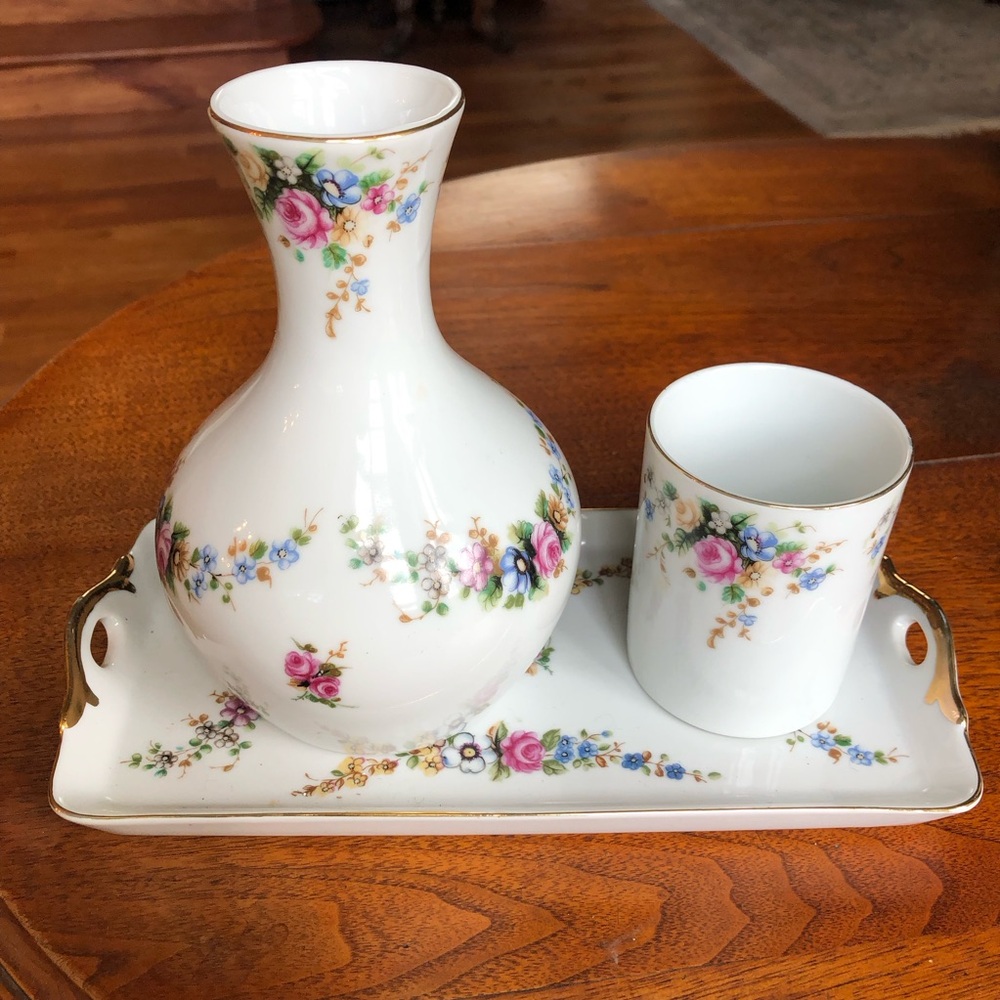 VTG Floral Porcelain Carafe and Cup Set